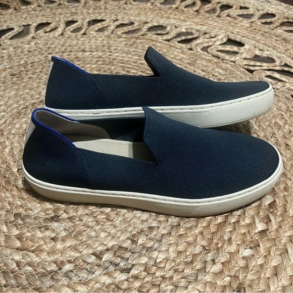 Rothy’s The Original Slip On Sneakers Navy Blue Women’s Sz 8 Tan Stripe - Picture 2 of 6